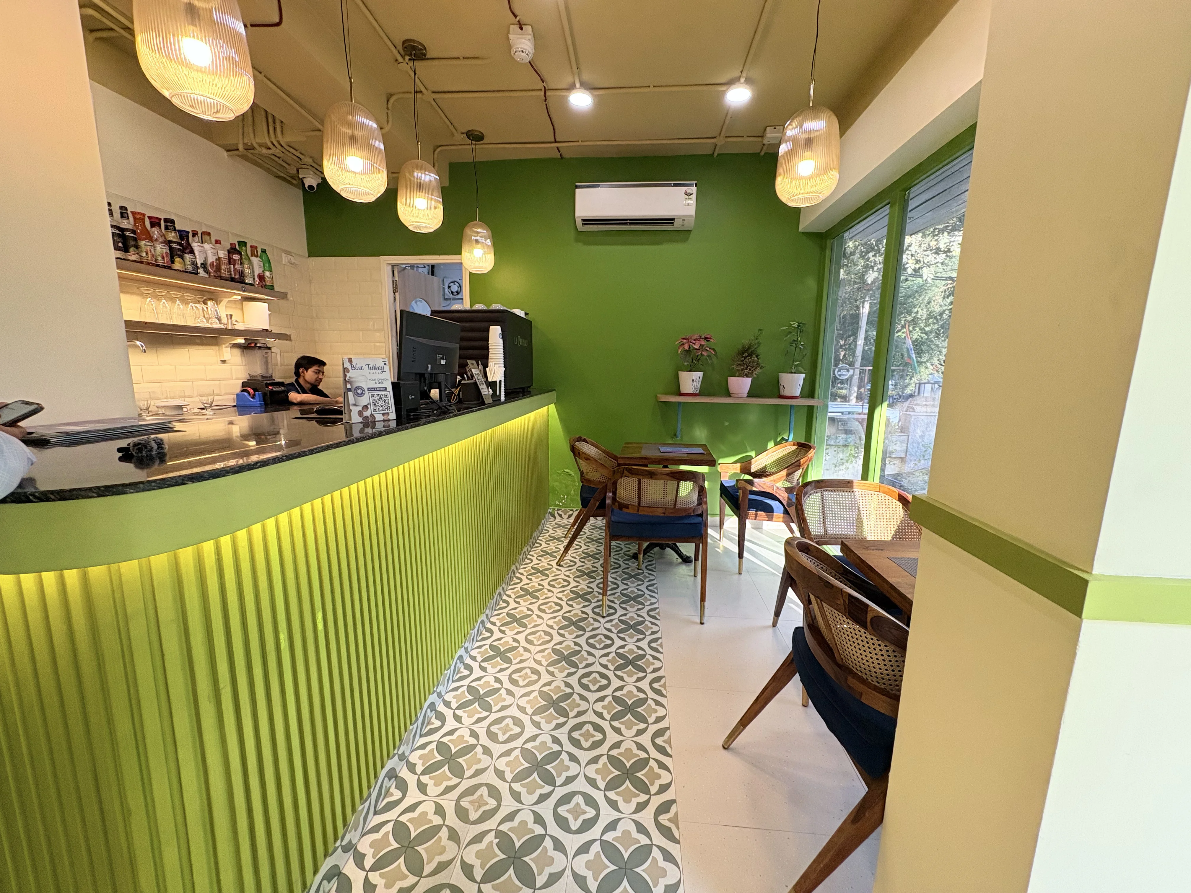 Barista counter at Blu Turkey Cafe Delhi