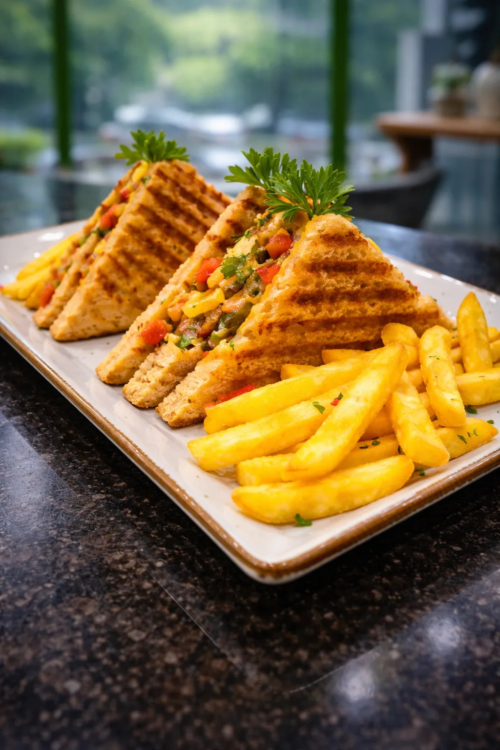 Veg grilled sandwich with fries at Blu Turkey Cafe GK1 Delhi